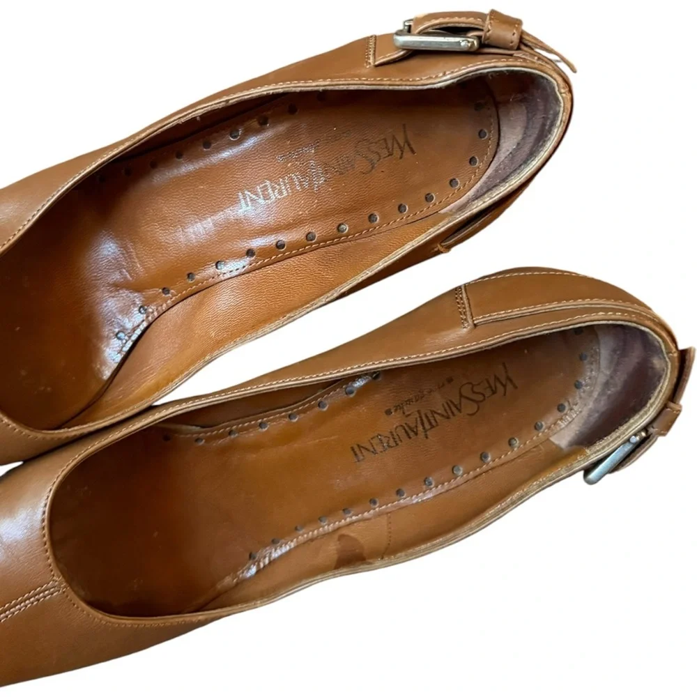 Yves Saint Laurent YSL Vintage Brown Buckle Leather Heels